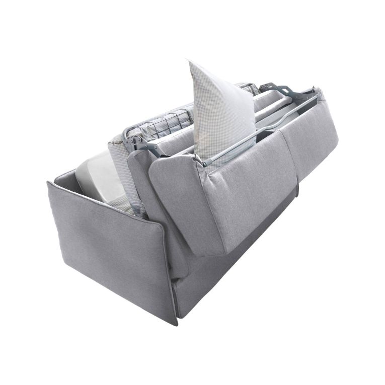 Divano Letto 2 Posti Grigio Sfoderabile Contenitore 180x95 cm, di Apertura a Ribalta Made in Italy - Trovo