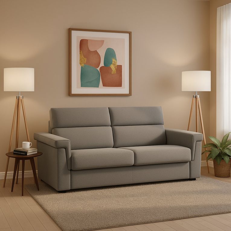 Divano Letto 2 Posti Grigio Sfoderabile Contenitore 185x95 cm, di Apertura a Ribalta Made in Italy - Tenna