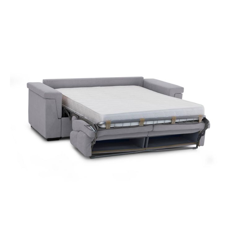 Divano Letto 2 Posti Grigio Sfoderabile Contenitore 205x95 cm, di Apertura a Ribalta Made in Italy - Brusasco