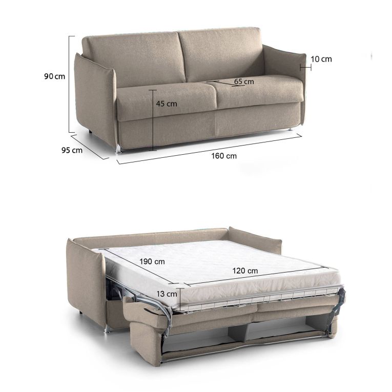 Divano Letto 2 Posti Grigio Tortora Sfoderabile Contenitore 160x95 cm, di Apertura a Ribalta Made in Italy - Verceia