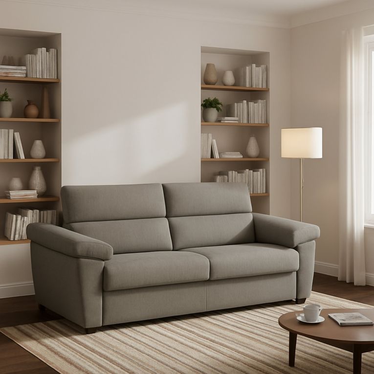 Divano Letto 2 Posti Grigio Tortora Sfoderabile Contenitore 185x95 cm, di Apertura a Ribalta Made in Italy - Seui