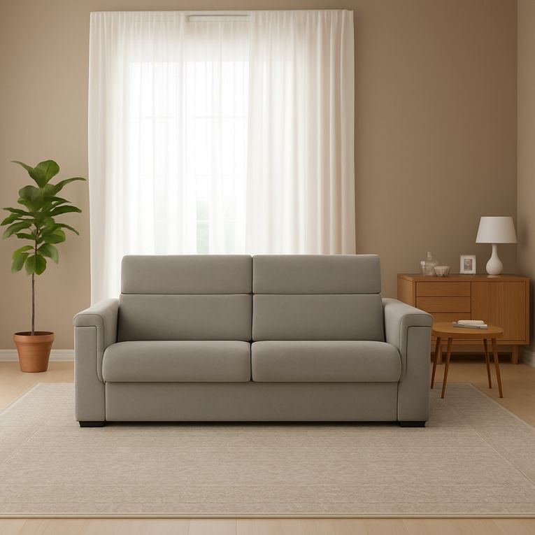 Divano Letto 2 Posti Grigio Tortora Sfoderabile Contenitore 205x95 cm, di Apertura a Ribalta Made in Italy - Brusasco