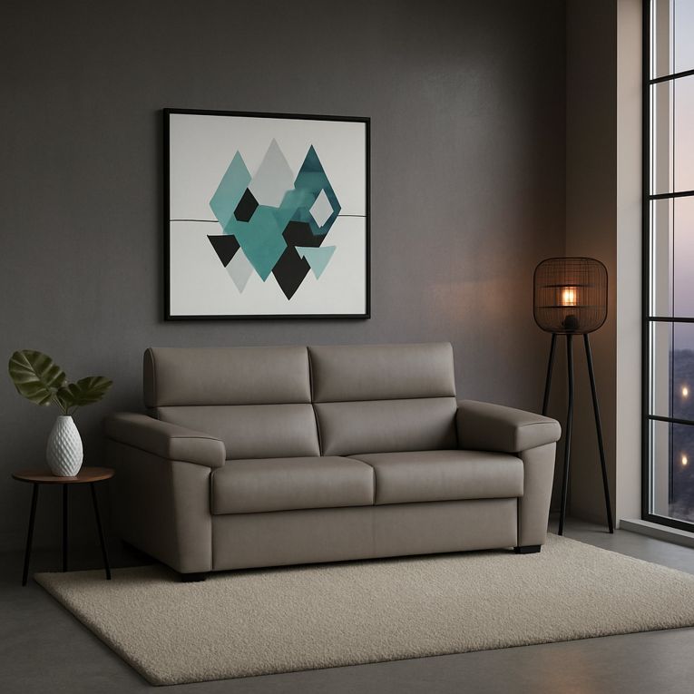 Divano Letto 2 Posti Grigio Tortora Sfoderabile Contenitore 205x95 cm, di Apertura a Ribalta Made in Italy - Contrada
