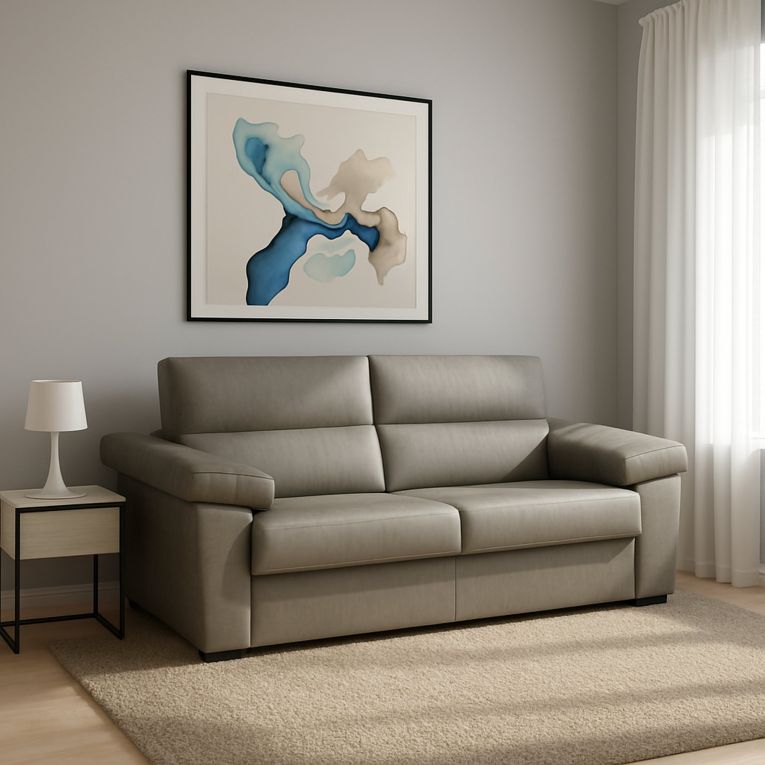 Divano Letto 2 Posti Grigio Tortora Sfoderabile Contenitore 205x95 cm, di Apertura a Ribalta Made in Italy - Fisciano