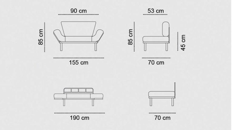 Divano letto 2 posti nero 155x70cm - Guchol