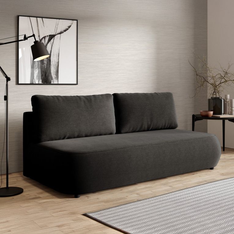 Divano Letto 2 Posti Nero Contenitore Cuscini Sfoderabili 210x106 cm, Reclinabile - Brugnato