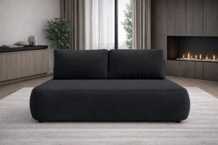 Divano Letto 2 Posti Nero Contenitore Cuscini Sfoderabili 210x106 cm, Reclinabile - Brugnato