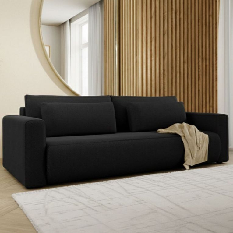 Divano Letto 2 Posti Nero Contenitore di Apertura a Libro 240x105 cm, Reclinabile - Erbezzo