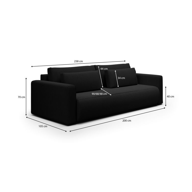 Divano Letto 2 Posti Nero Contenitore di Apertura a Libro 240x105 cm, Reclinabile - Erbezzo