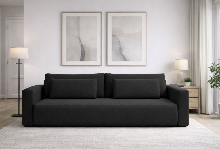 Divano Letto 2 Posti Nero Contenitore di Apertura a Libro 240x105 cm, Reclinabile - Erbezzo