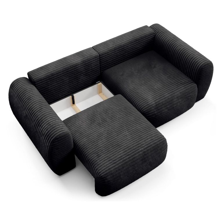 Divano Letto 2 Posti Nero Contenitore di Apertura a Libro 266x121 cm, Reclinabile - Golgi