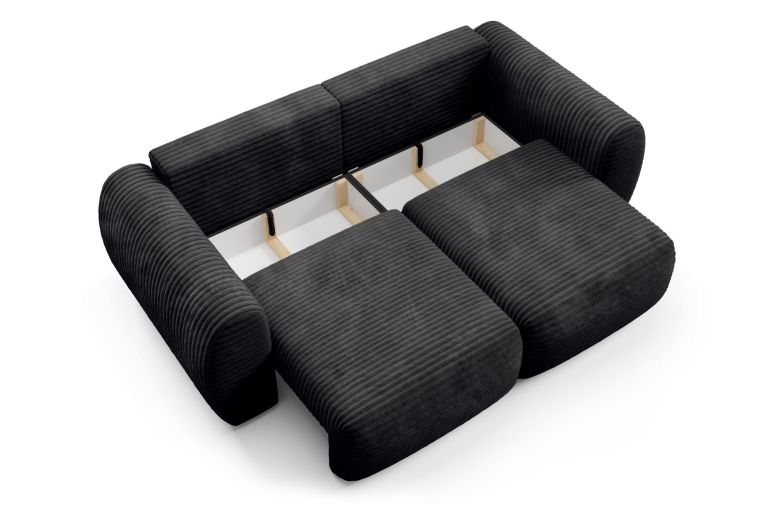 Divano Letto 2 Posti Nero Contenitore di Apertura a Libro 266x121 cm, Reclinabile - Golgi