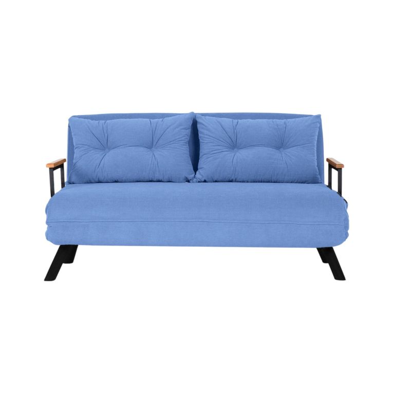 Divano letto 2 posti Quaoar, Sofà trasformabile, Divanetto per ospiti, Poltrona letto contenitore, 133x50 h41 cm, Blu