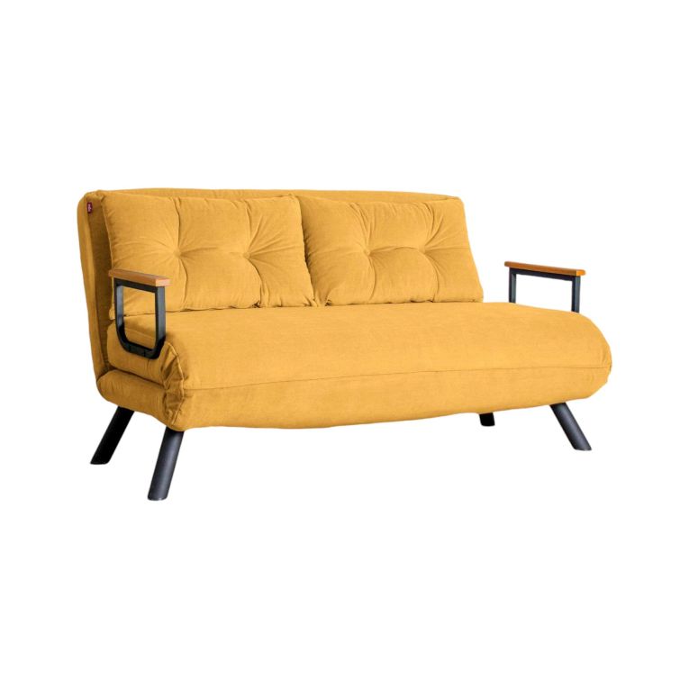 Divano letto 2 posti Quaoar, Sofà trasformabile, Divanetto per ospiti, Poltrona letto contenitore, 133x50 h41 cm, Giallo