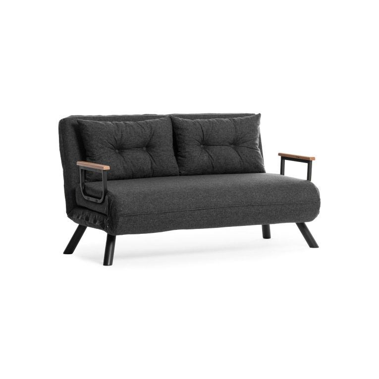 Divano letto 2 posti Quaoar, Sofà trasformabile, Divanetto per ospiti, Poltrona letto contenitore, 133x50 h41 cm, Grigio e Quercia
