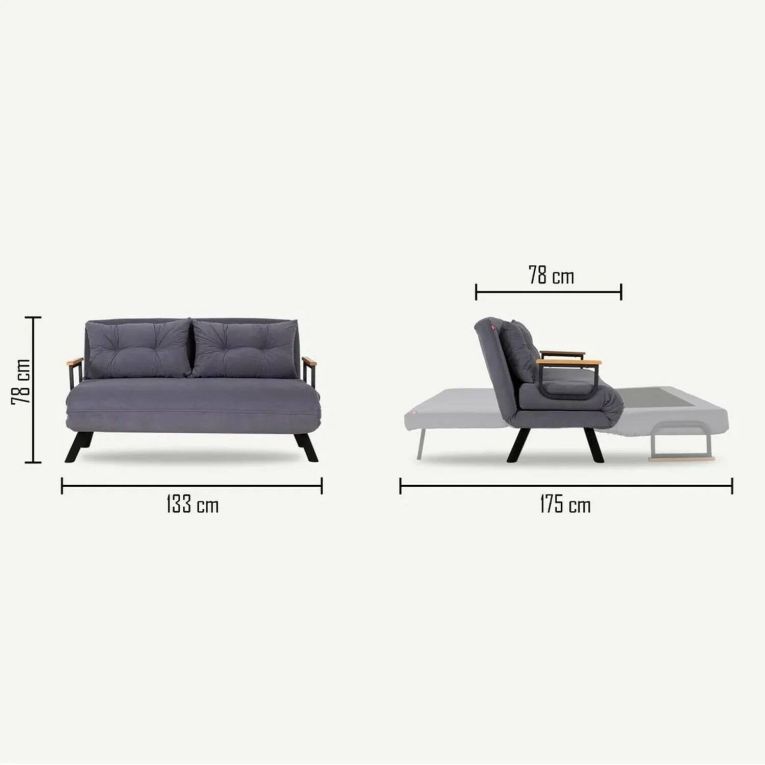 Divano letto 2 posti Quaoar, Sofà trasformabile, Divanetto per ospiti, Poltrona letto contenitore, 133x50 h41 cm, Grigio e Quercia