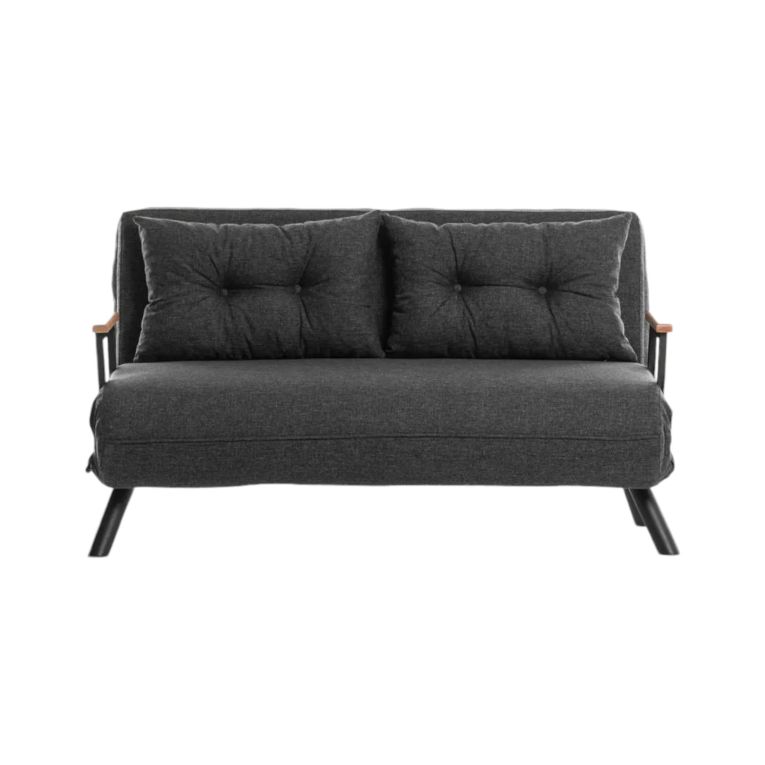 Divano letto 2 posti Quaoar, Sofà trasformabile, Divanetto per ospiti, Poltrona letto contenitore, 133x50 h41 cm, Grigio e Quercia