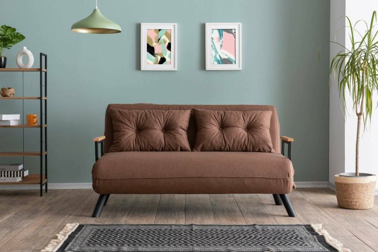 Divano letto 2 posti Quaoar, Sofà trasformabile, Divanetto per ospiti, Poltrona letto contenitore, 133x50 h41 cm, Quercia