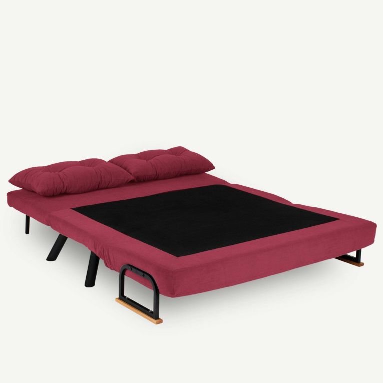 Divano letto 2 posti Quaoar, Sofà trasformabile, Divanetto per ospiti, Poltrona letto contenitore, 133x50 h41 cm, Rosso