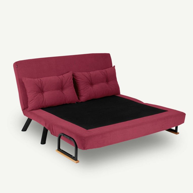 Divano letto 2 posti Quaoar, Sofà trasformabile, Divanetto per ospiti, Poltrona letto contenitore, 133x50 h41 cm, Rosso