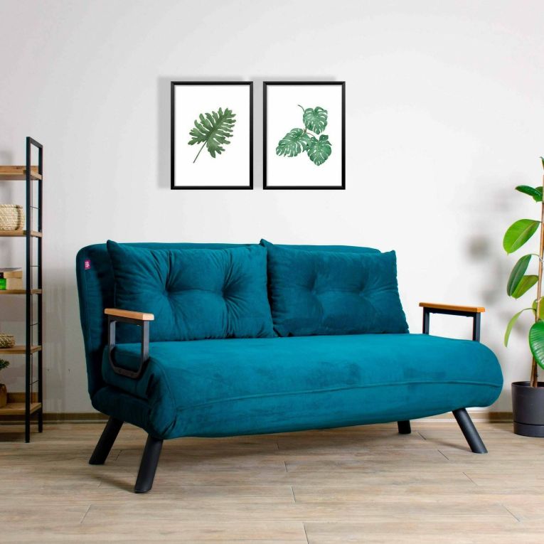 Divano letto 2 posti Quaoar, Sofà trasformabile, Divanetto per ospiti, Poltrona letto contenitore, 133x50 h41 cm, Verde