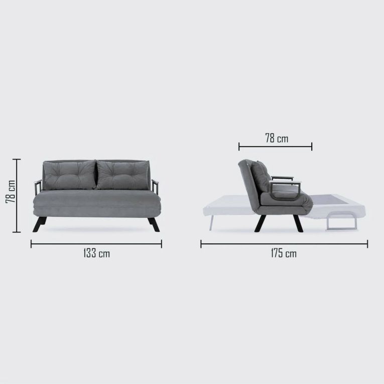 Divano letto 2 posti Quaoar, Sofà trasformabile, Divanetto per ospiti, Poltrona letto contenitore, 133x50 h41 cm, Verde