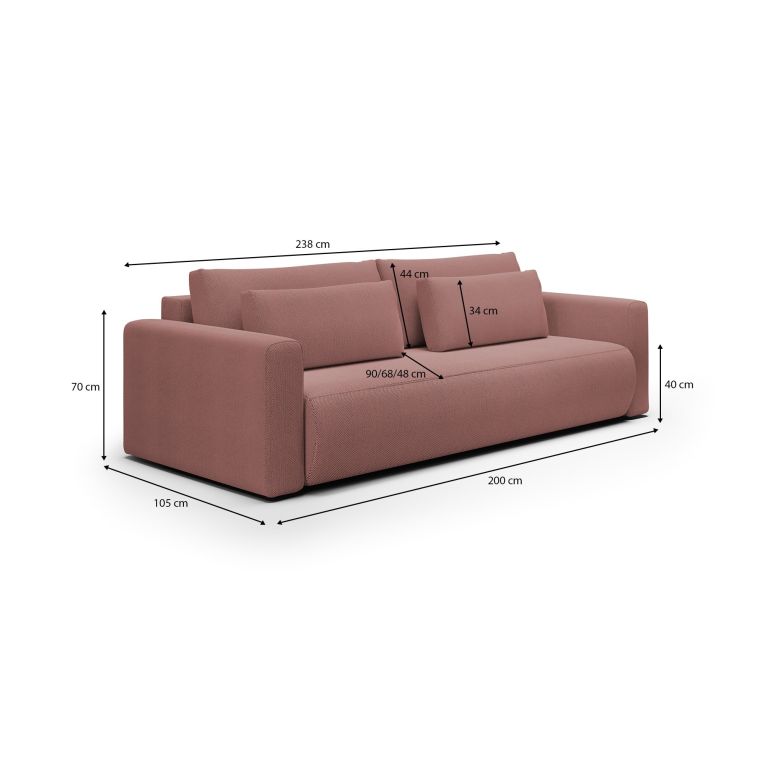 Divano Letto 2 Posti Rosa Contenitore di Apertura a Libro 240x105 cm, Reclinabile - Erbezzo