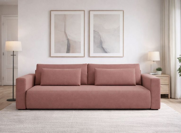 Divano Letto 2 Posti Rosa Contenitore di Apertura a Libro 240x105 cm, Reclinabile - Erbezzo
