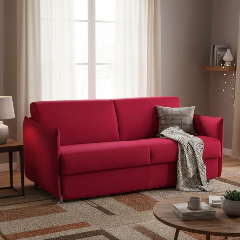 Divano Letto 2 Posti Rosso Sfoderabile Contenitore 160x95 cm, di Apertura a Ribalta Made in Italy - Verceia