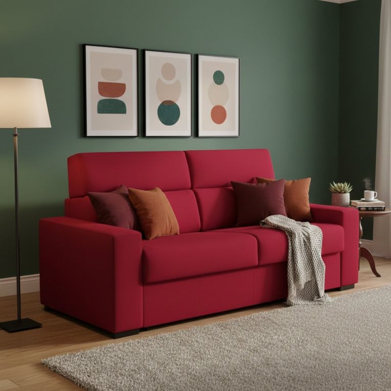 Divano Letto 2 Posti Rosso Sfoderabile Contenitore 180x95 cm, di Apertura a Ribalta Made in Italy - Casabona