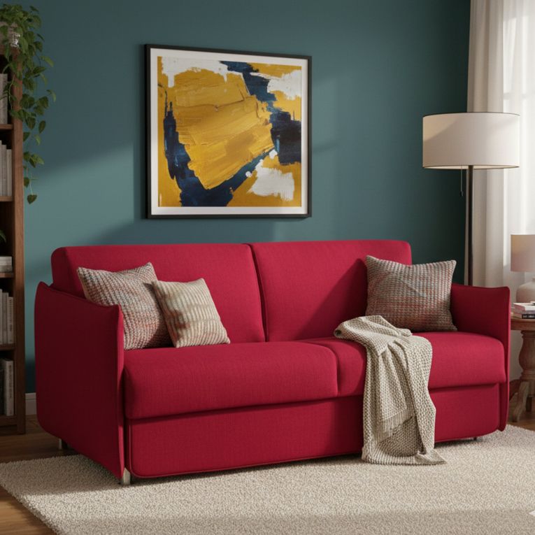 Divano Letto 2 Posti Rosso Sfoderabile Contenitore 180x95 cm, di Apertura a Ribalta Made in Italy - Trovo