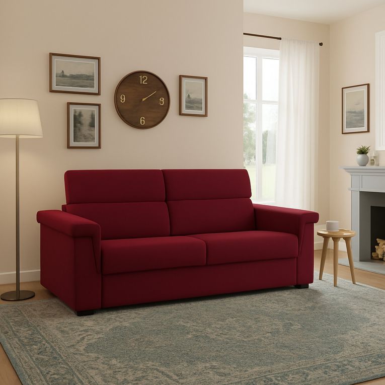 Divano Letto 2 Posti Rosso Sfoderabile Contenitore 185x95 cm, di Apertura a Ribalta Made in Italy - Tenna