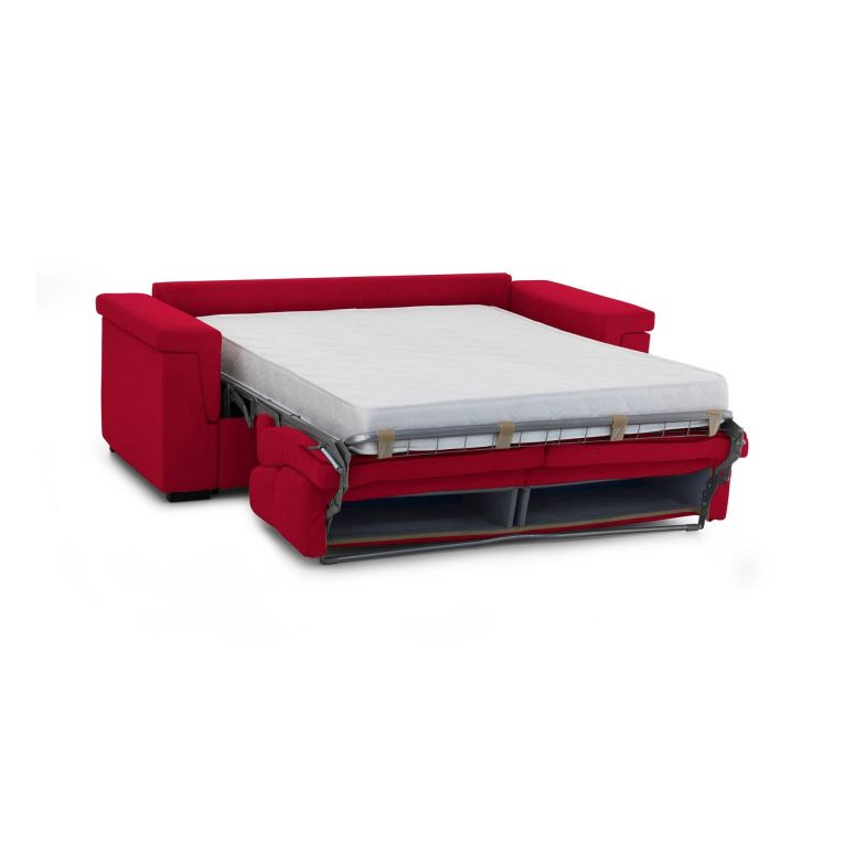 Divano Letto 2 Posti Rosso Sfoderabile Contenitore 185x95 cm, di Apertura a Ribalta Made in Italy - Tenna