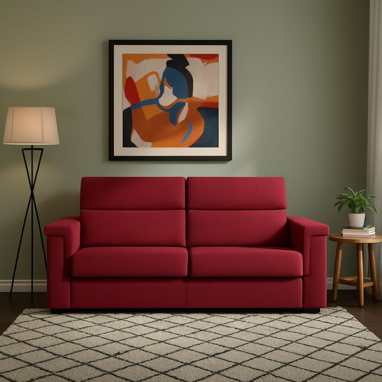 Divano Letto 2 Posti Rosso Sfoderabile Contenitore 205x95 cm, di Apertura a Ribalta Made in Italy - Brusasco