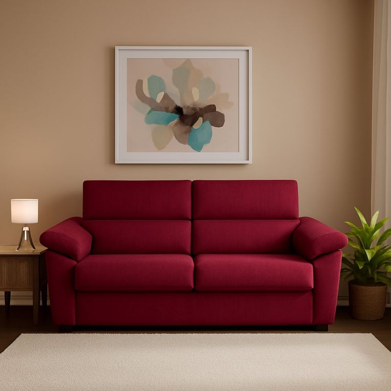 Divano Letto 2 Posti Rosso Sfoderabile Contenitore 205x95 cm, di Apertura a Ribalta Made in Italy - Contrada