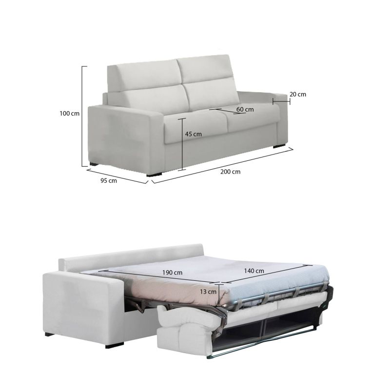 Divano letto 2 posti Sonico, 200x95 h100 cm, Grigio chiaro