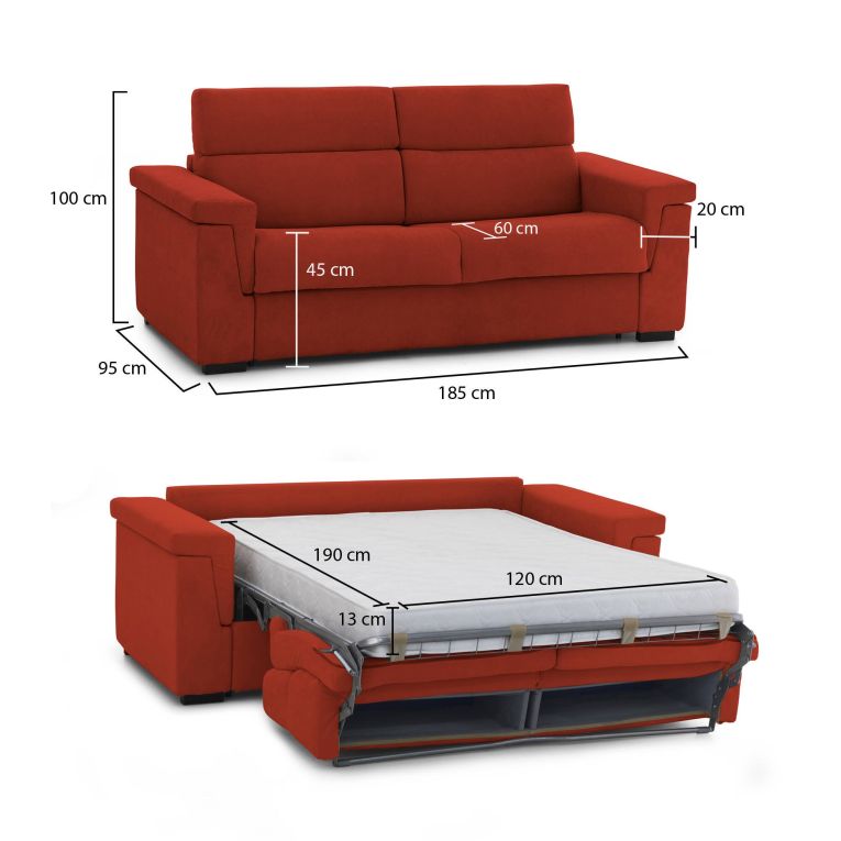 Divano letto 2 posti Tenna, 185x95 h100 cm, Arancione