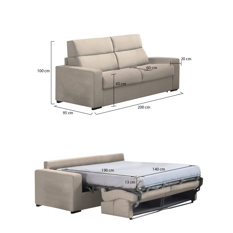 Divano letto 2 posti tortora 200x95cm - Sonico