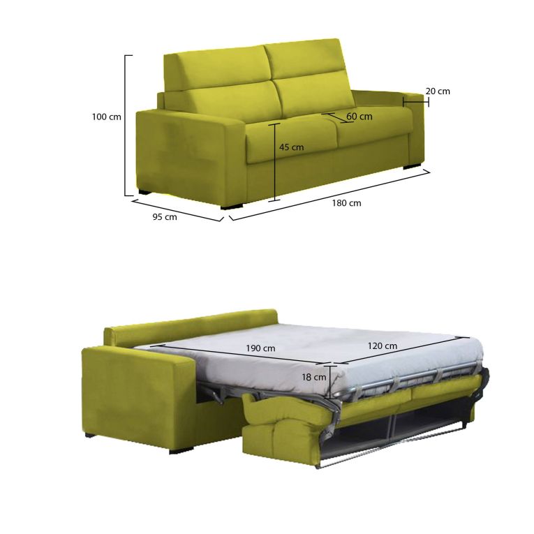 Divano letto 2 posti verde 180x95cm - None