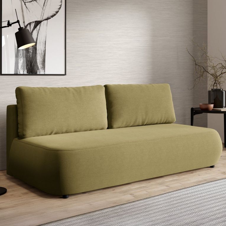 Divano Letto 2 Posti Verde Chiaro Contenitore Cuscini Sfoderabili 210x106 cm, Reclinabile - Brugnato