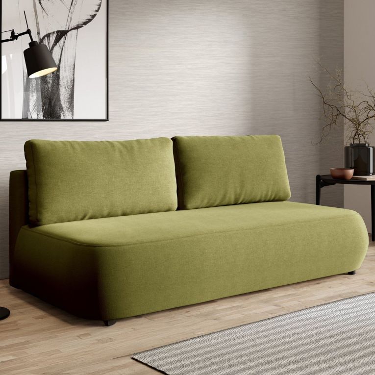 Divano Letto 2 Posti Verde Contenitore Cuscini Sfoderabili 210x106 cm, Reclinabile - Brugnato