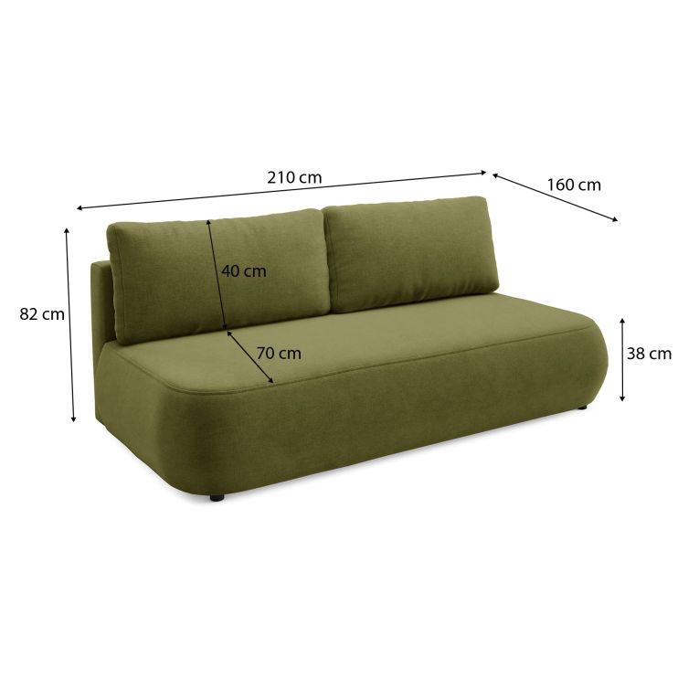 Divano Letto 2 Posti Verde Contenitore Cuscini Sfoderabili 210x106 cm, Reclinabile - Brugnato