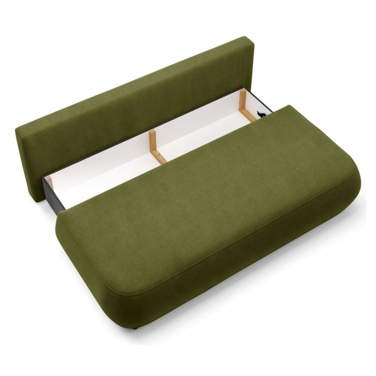 Divano Letto 2 Posti Verde Contenitore Cuscini Sfoderabili 210x106 cm, Reclinabile - Brugnato