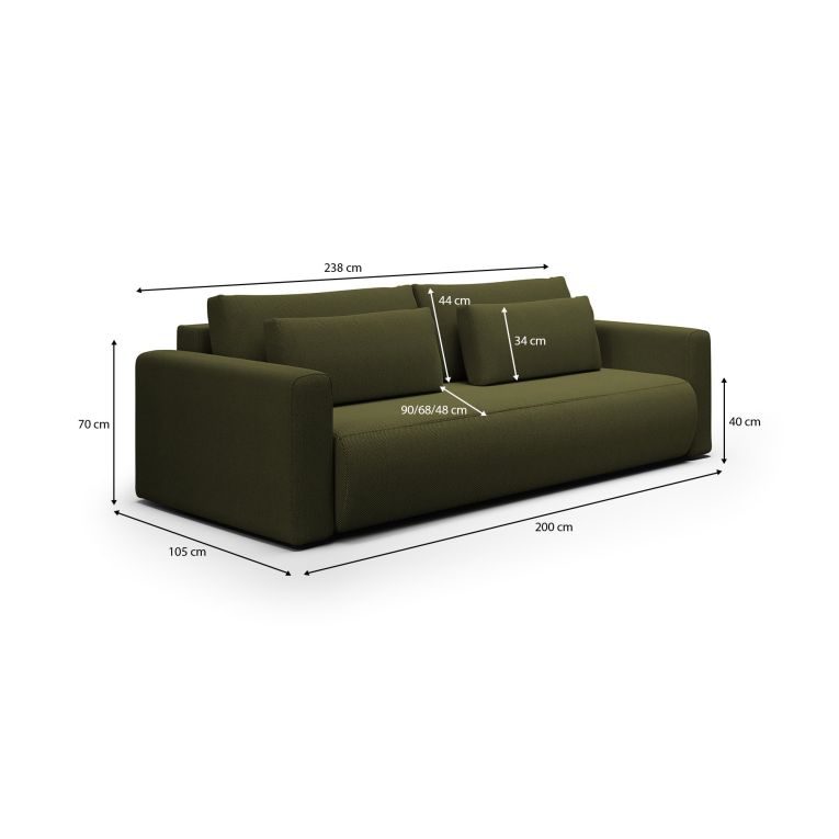 Divano Letto 2 Posti Verde Contenitore di Apertura a Libro 240x105 cm, Reclinabile - Erbezzo