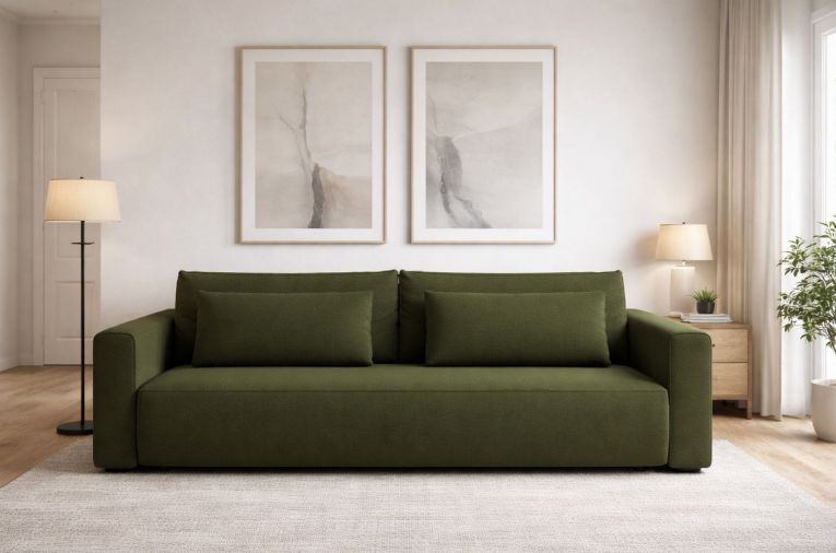 Divano Letto 2 Posti Verde Contenitore di Apertura a Libro 240x105 cm, Reclinabile - Erbezzo