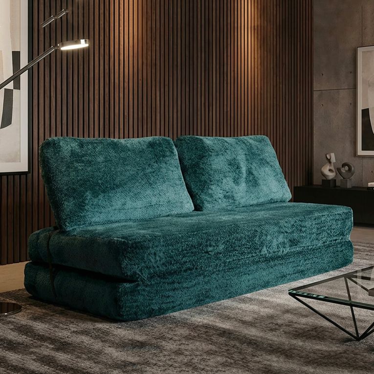 Divano Letto 2 Posti Verde Petrolio Reclinabile Apertura a Ribalta 31x31 cm, Posti a Sedere 2 - Albayz