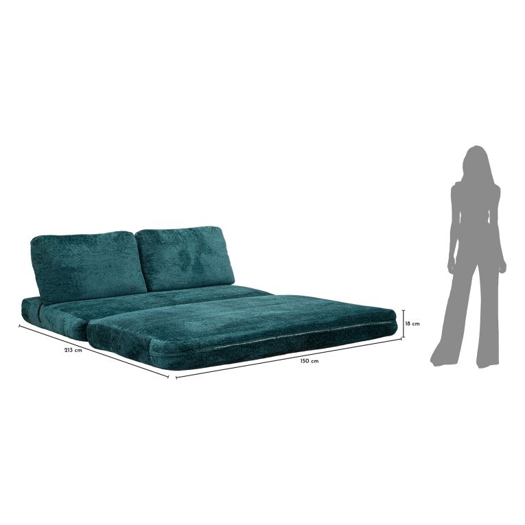 Divano Letto 2 Posti Verde Petrolio Reclinabile Apertura a Ribalta 31x31 cm, Posti a Sedere 2 - Albayz