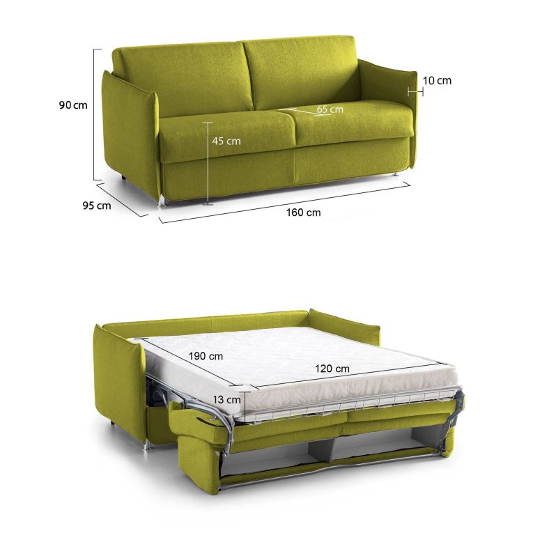 Divano Letto 2 Posti Verde Sfoderabile Contenitore 160x95 cm, di Apertura a Ribalta Made in Italy - Verceia
