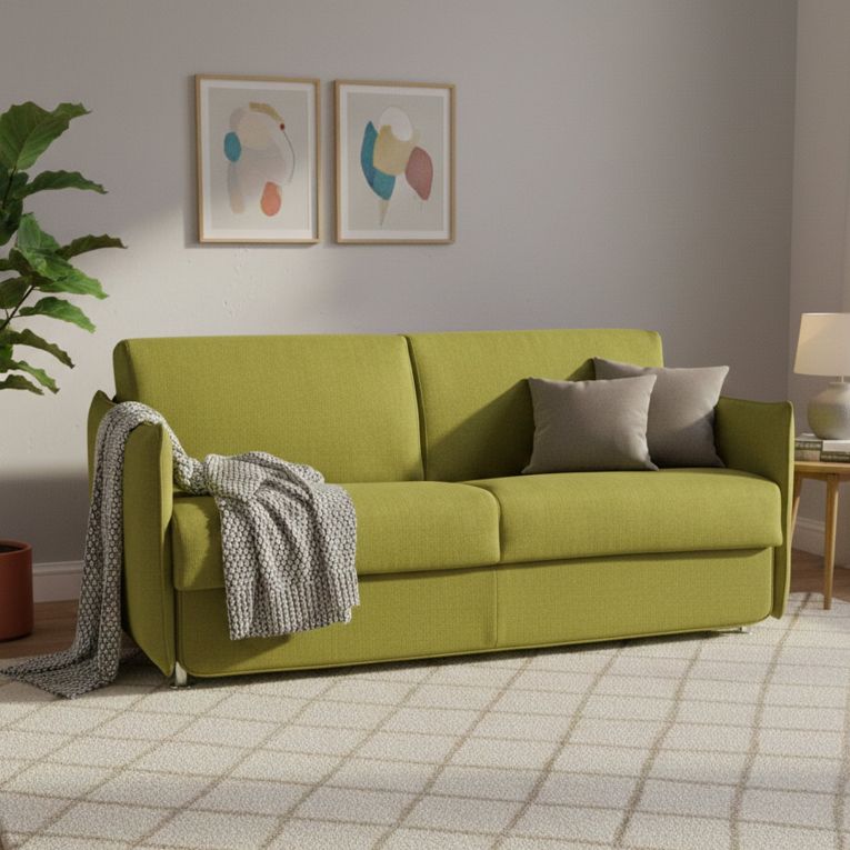 Divano Letto 2 Posti Verde Sfoderabile Contenitore 180x95 cm, di Apertura a Ribalta Made in Italy - Trissino