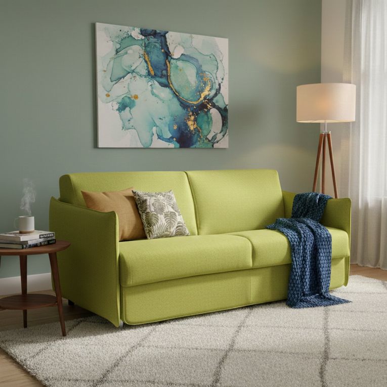 Divano Letto 2 Posti Verde Sfoderabile Contenitore 180x95 cm, di Apertura a Ribalta Made in Italy - Trovo